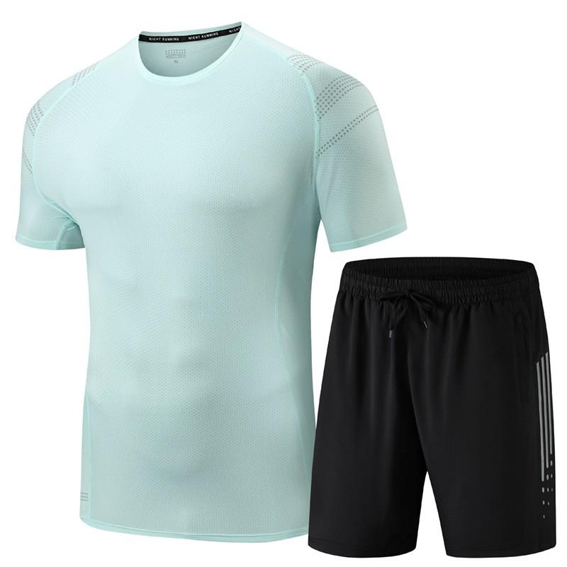 Men Women Breathable Ice Silk Short Sleeve Two Piece Set Casual Sportswear Lightweight Quick Dry