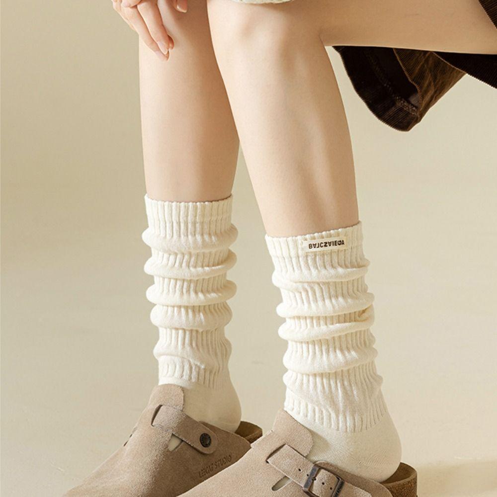 Elastic Knitted High Socks Lolita Autumn Winter Long Socks Tiered Piled Calf Socks  for Women Girls
