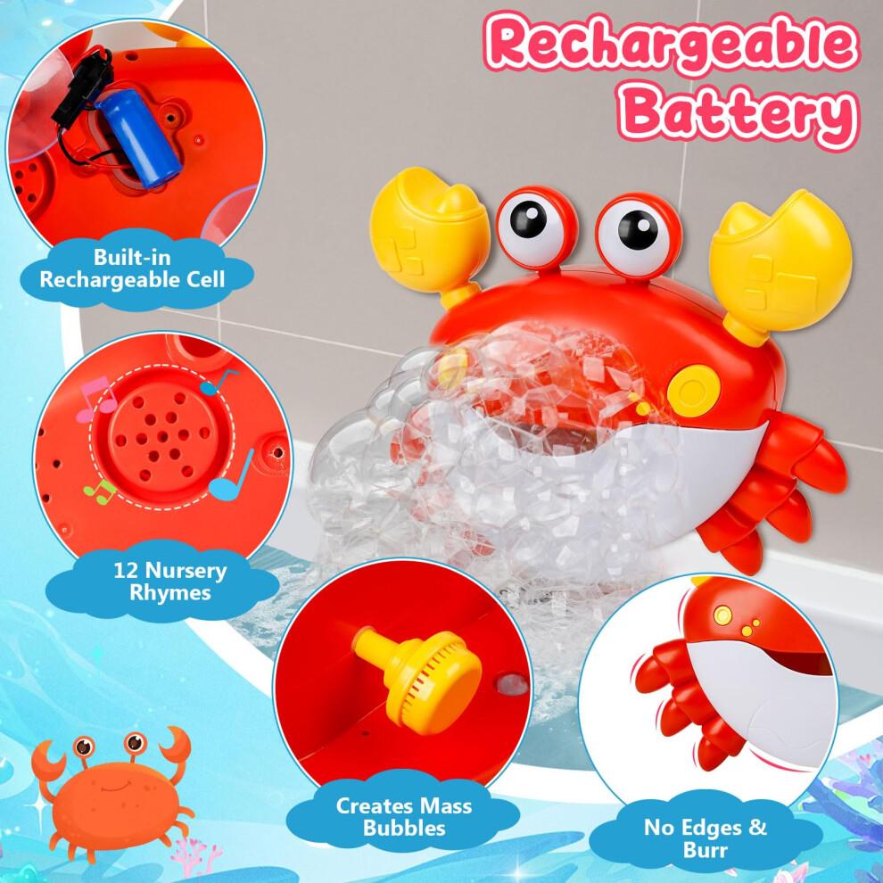 JoiTale Baby Bath Toys, Rechargeable Bath Bubble Machine with 12 Songs, Automatic Crab Bubble Maker Bath Toy for Toddler, Sensory Shower Toy for 1-6