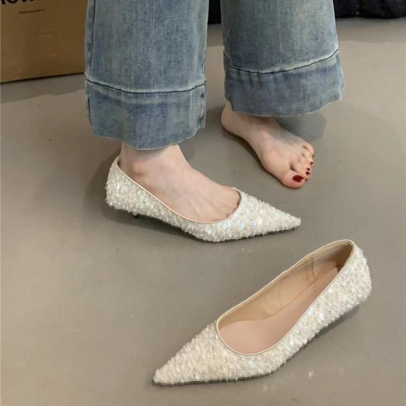 2025 spring and autumn new French temperament fairy high heels female small fragrant style with skirt thin heel evening shoes