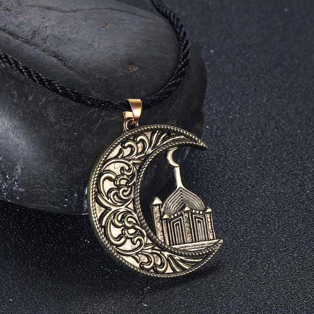 Kinitial Vintage Charm Muslim Crescent Moon Pendant Necklace For Women Men Retro Viking Slavic Amulet Necklace Jewelry Colar