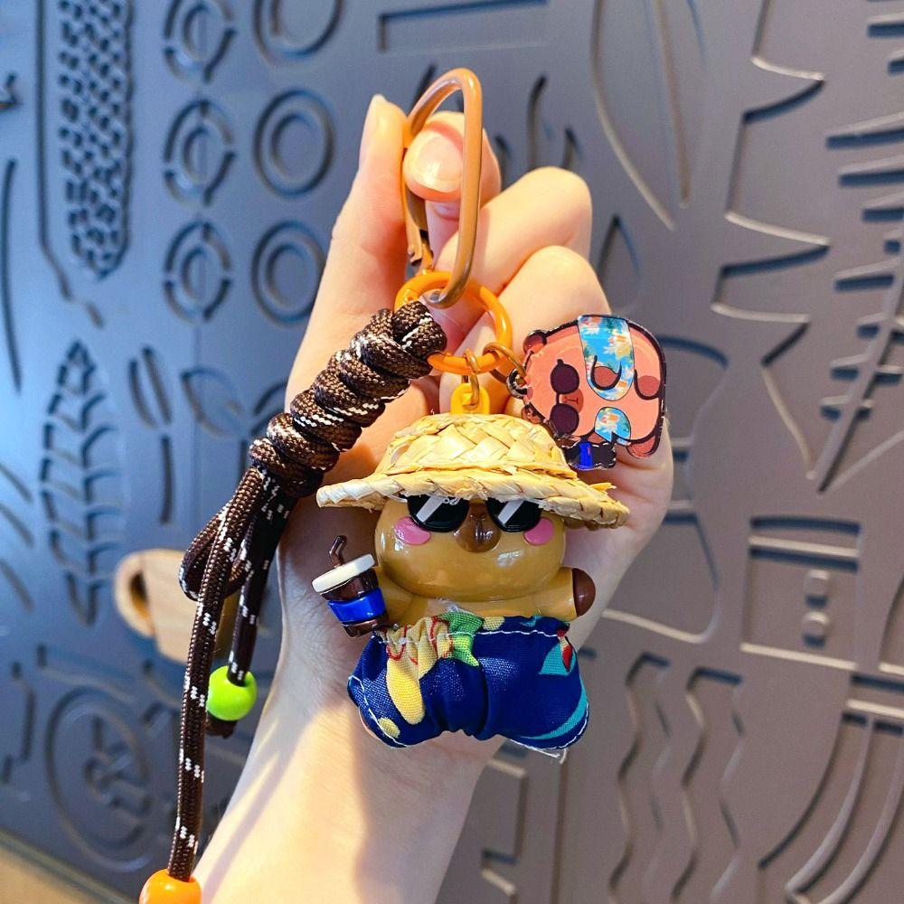 Cute Straw Hat Capybara Keychain Capibara Bag Pendant Funny Car Key Ring  Schoolbag Bag Decorations