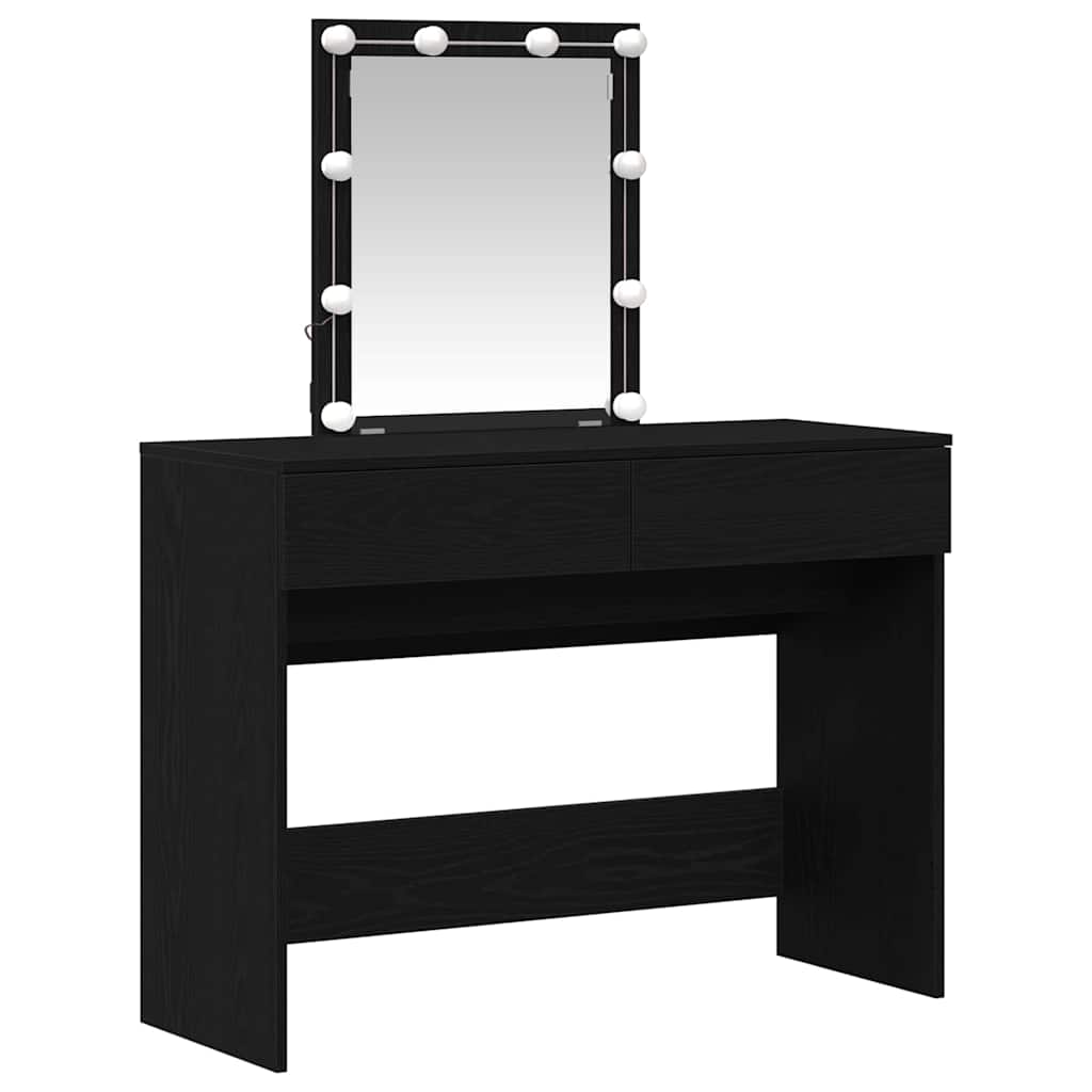 Makeup Table with Mirror Black Oak Look 100 x 40 x 130 cm