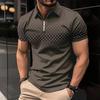 Summer New Men's Short Sleeved Lapel Polo Shirt Square Printed Zipper Casual