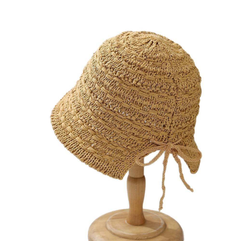 Milk Silk Bucket Hat Female Bow Summer Split Fork Hollow Breathable Fisherman Sun Hat