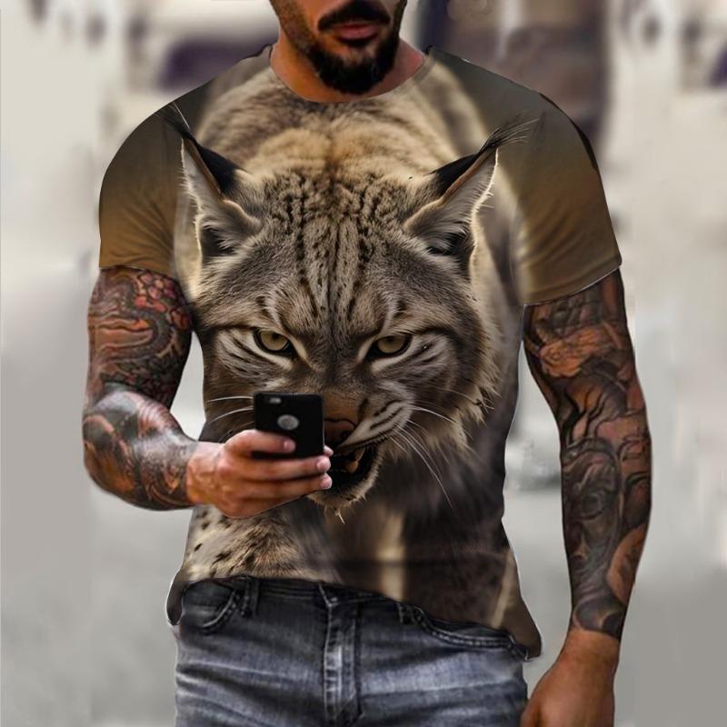 

summer men s summer men s casual t-shirt 3d printed lynx bobcat print unisex short-sleeved fashion trend home wear S