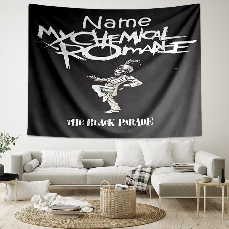Custom Name My Chemical Romance Print Tapestry, Backdrop, Easy Setup, Ideal for Bedroom, Office & Living Room, with Aesthetic Wall Hanging Decor.