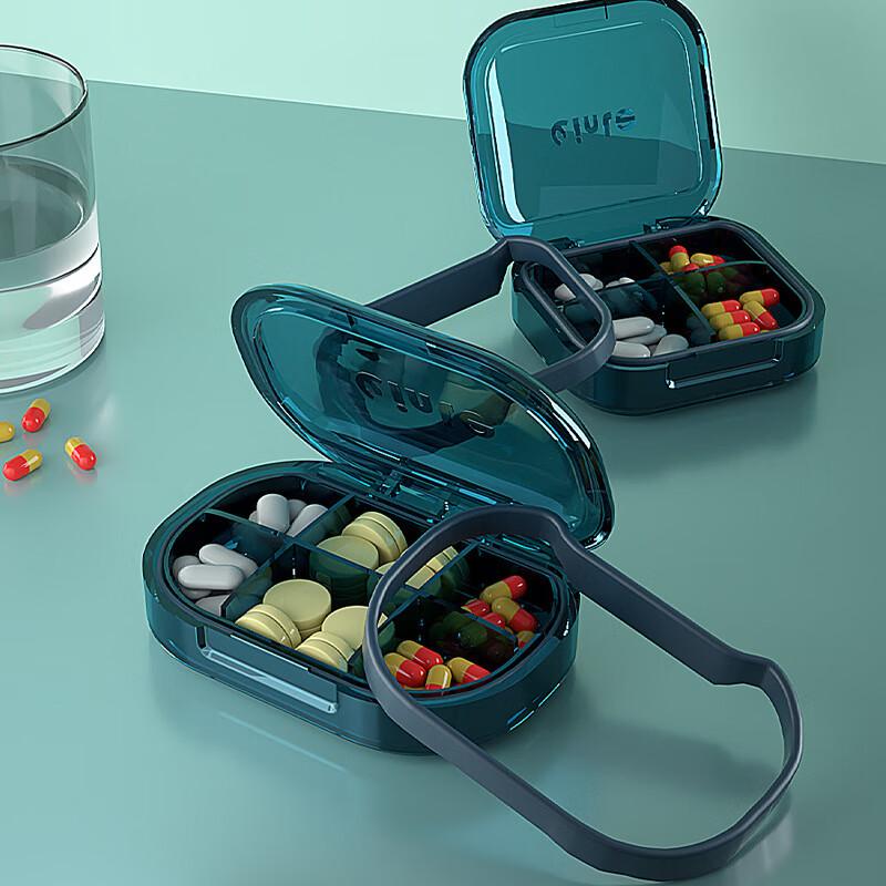Youjialiangpin Portable Mini Pill Organizer, Weekly Seven-Day 6-Compartment Blue Box