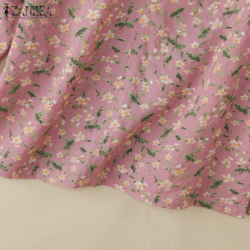 ZANZEA Women Casual V-Neck Loose 3/4 Sleeve Floral Print Blouse