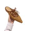 Flat-bottomed bow new Muller shoes heightened 2025 Xiaoxiangfeng summer woven breathable half slippers hollow one-word drag