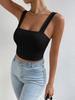 Strick Tanktop mit quadratischem Ausschnitt Crop Tops Damen Sommer Camisole Einfarbig Camisole Mode Sporttube Ärmellos Kurz Y2K Mädchen Kleidung