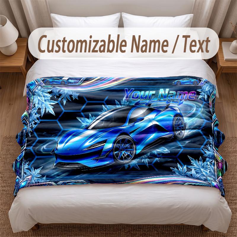 Car Racing Theme Soft Blanket Personalized Custom Name Text Print Warm Blanket Home Sofa Bedroom Decor