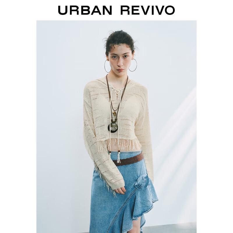 

UR 2025 Осенний курортный вязаный свитер с капюшоном и кисточками XL