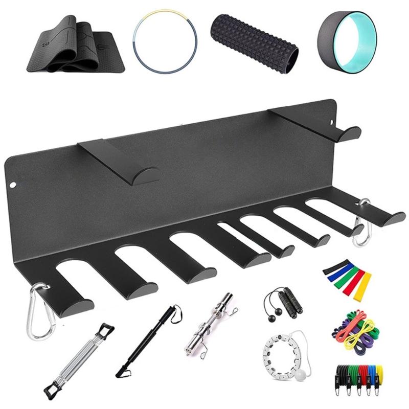 Effective Double Level Fitness Accessories Shelf With 8 Hook 2 Support for Exercise Gear Organization