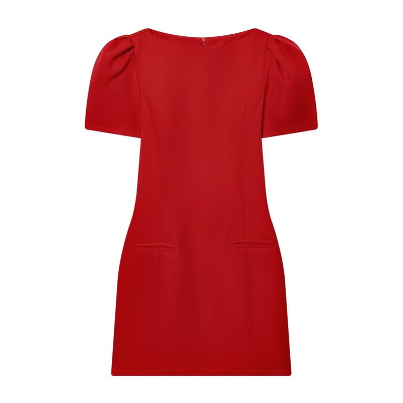 European American Style Women's Fashion Pleated Pocket Short Dress