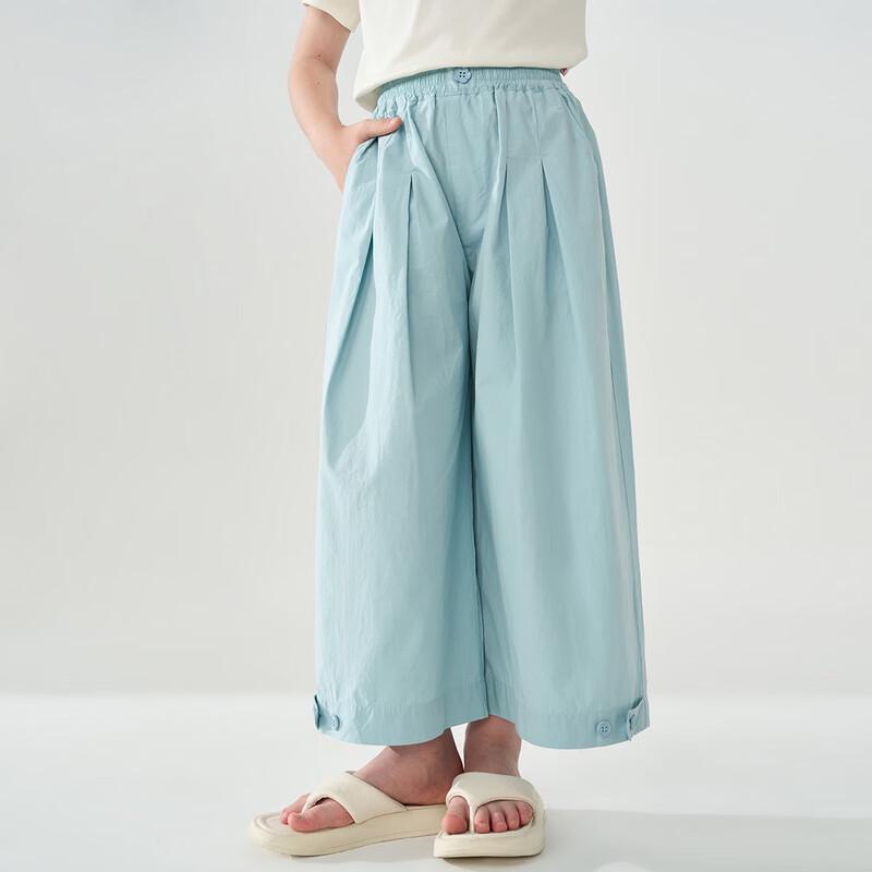 Montagut Girls  Summer Solid Color Straight Leg Pants with Floral Button 140 синий