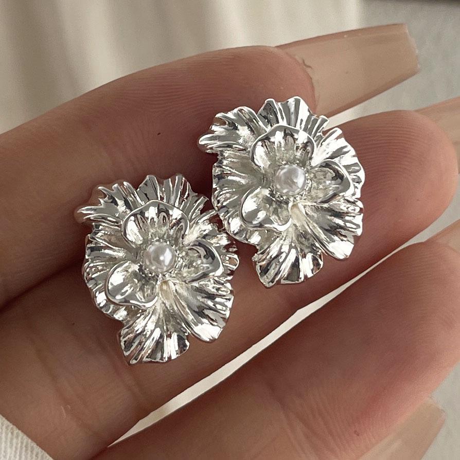 Xiaomi 925 Sterling Silver Vintage Earrings For Women Trendy Simple Gold Flower Pearl Earring Jewelry Prevent Allergy Party Accessories