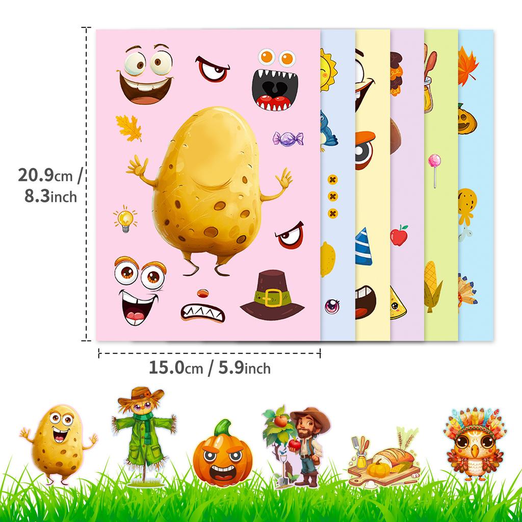 6 Photos/package Thanksgiving Autumn Harvest Festival Stickers Potato Turkey Puzzle Stickers Face Change
