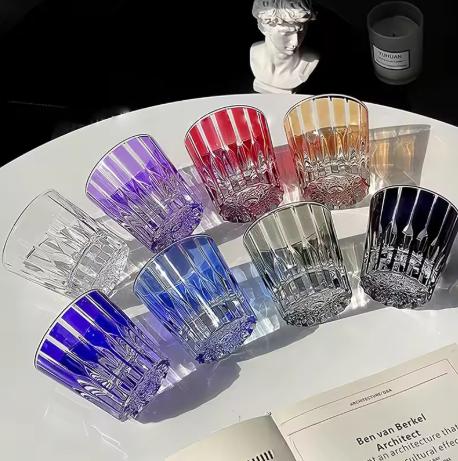 

1/2pcs Whiskey cup household water cup high-end style glass cup suitable for bar party beverage juice colored crystal cup 200ml