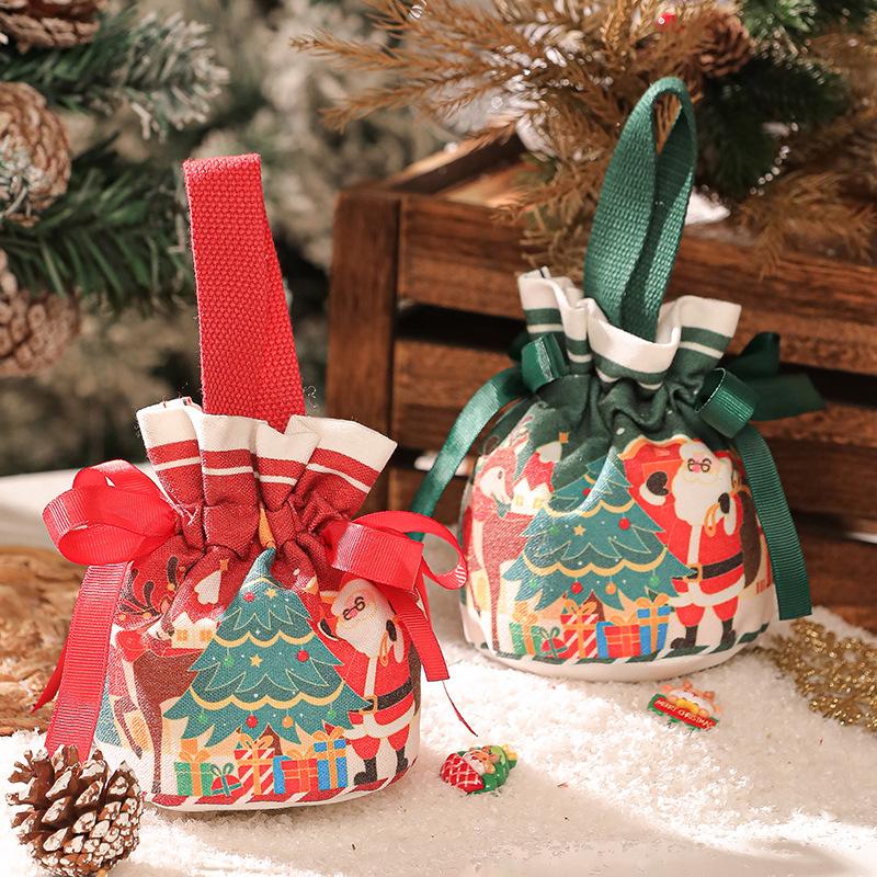 2026 Creative Handheld Canvas Apple Bag with Bow Christmas Gift Bag Christmas Eve Apple Gift Box Christmas Gift LIJIAO