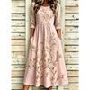 Women's Crew Neck Long Sleeve Loose Fit A-Line Midi Dress Casual 3D Floral Print