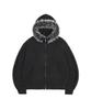 Easy No Easy Ribbed Knit Fur Zip-Up Hoodie - Black