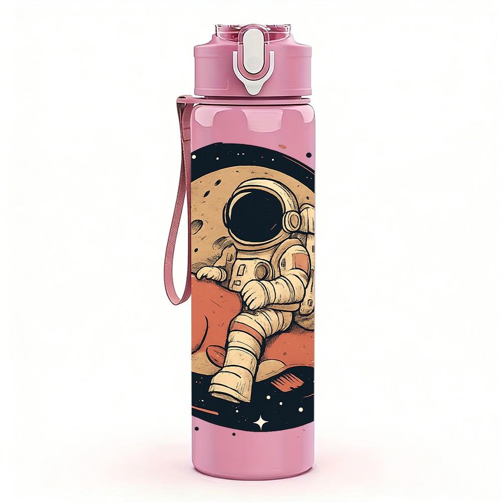 1PC Space Astronaut Planet 750ml Color Plastic Sports Water Bottle Leakproof Flip Straw Lid Suitable for Sports Office Home Use