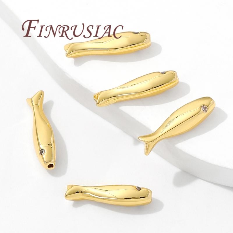 15.3mm Fish Shape Beads 18K Gold Plated Separators For Bracelets Accessories,DIY Jewelry Making Supplies,Necklace Beads Findings