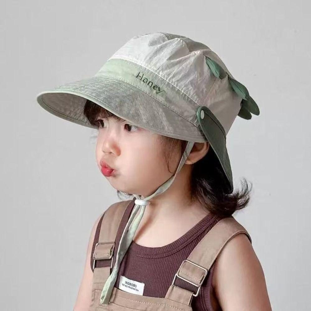 Letter Embroidery Cartoon Animal Bucket Hat Quick-dry Children's Fisherman Hat  Kid