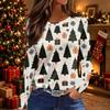 Women's Christmas Tree Print Long Sleeve Neck Top with Side Slit for Holiday Parties