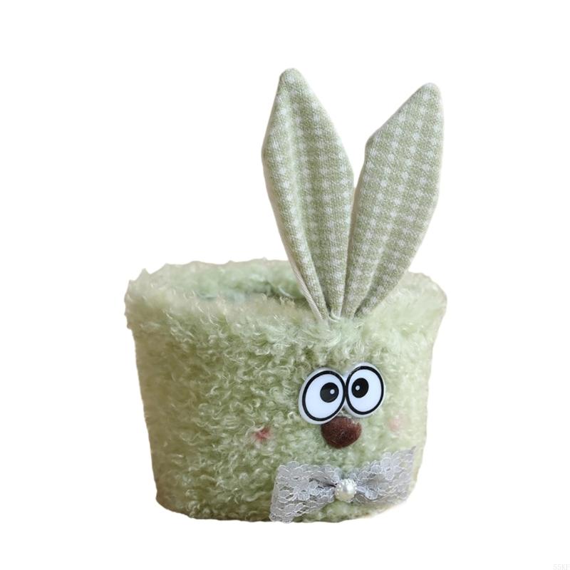 55KF Bunnies Easters Buckets with Long Plush Ear Easters Eggs Baskets Easters Party Decors Candy Bowl Easters Basket
