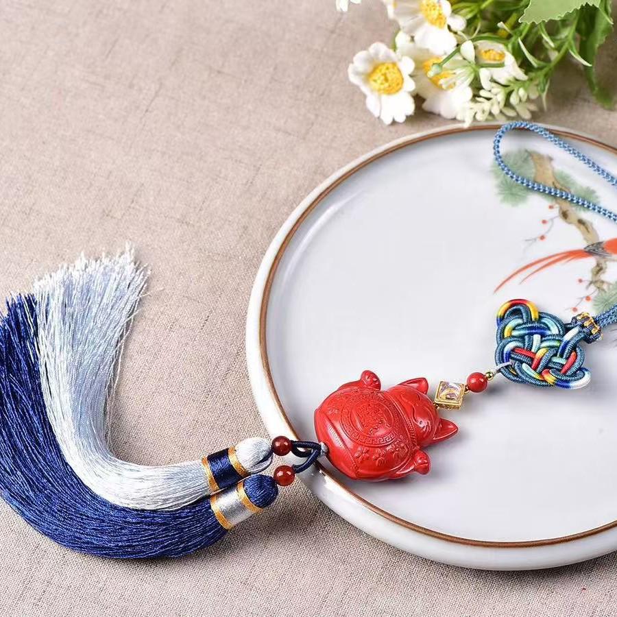 Creative Vermilion Gourd Car Pendant with Purple Gold Sand Ornament Cinnabar