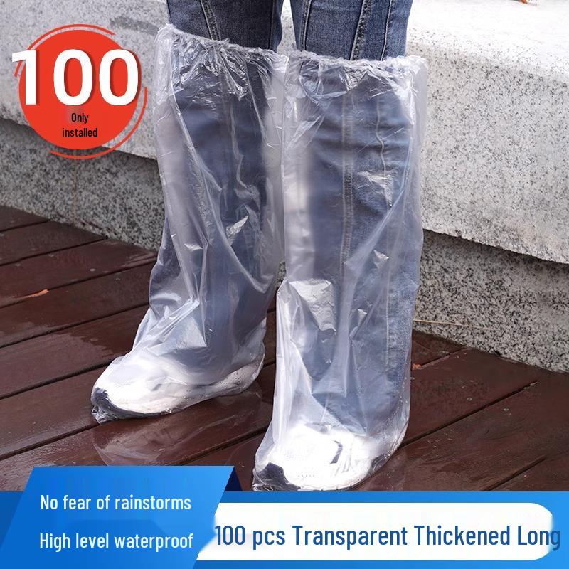 Wasserdichte Rutschfeste Transparente Plastiküberschuhe, Verdickt & Verschleißfest, Hochschaft Lange Stulpe Einweg-Regenschuhüberzieher