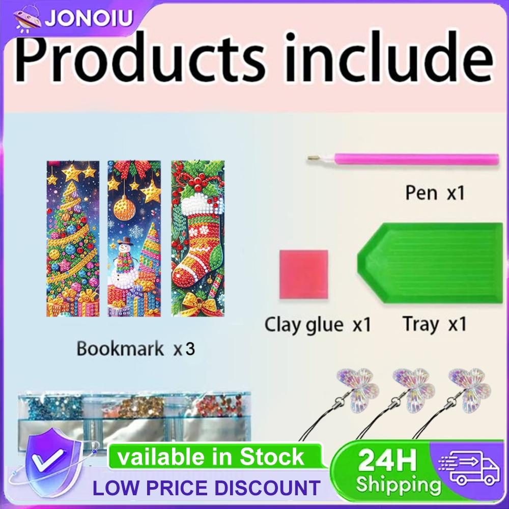 3Pcs Special Shaped Animal Flower Christmas Diamond Bookmark Art Project Diamond Painting Bookmark Making Kit for Reading Lover