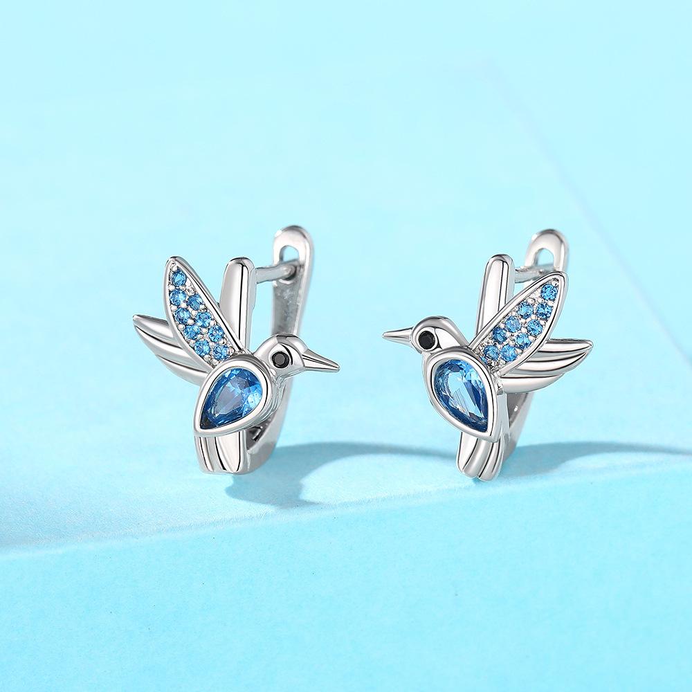 European and American bird stud earrings, exquisite and small inlaid zircon jewelry, daily wear jewelry