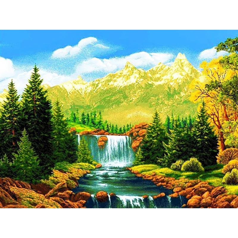 DIY 5D Diamond Painting Waterfall Landscape Handicraft Full Round Resin Diamond Embroidery Cross Stitch Mountain Wall Art