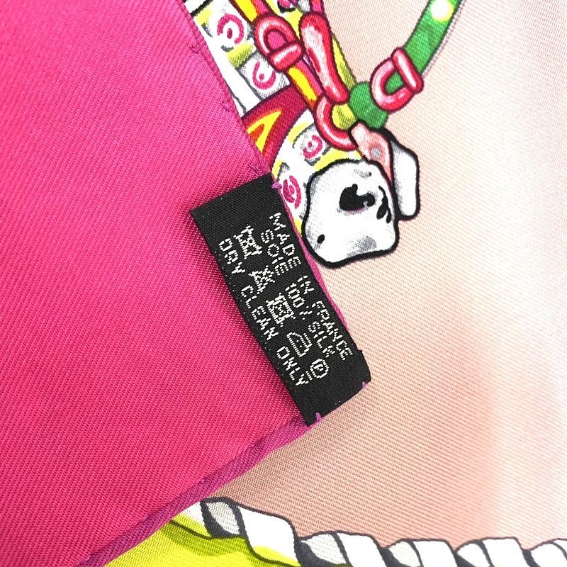 [USED]It HERMES Carre 90 Scarf and 90x90 Pink Lime Green Silk E1 [Buy Now] [PAPEROLES (Paperoles/Carriage Nobleman)] 100%