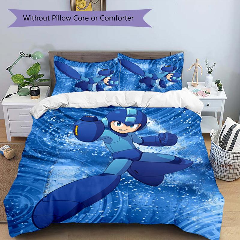 3pcs Cartoon Rockman Game Megaman pattern bedding set duvet cover set includes duvet cover &pillowcases, perfect all season bedroom decoration & gift
