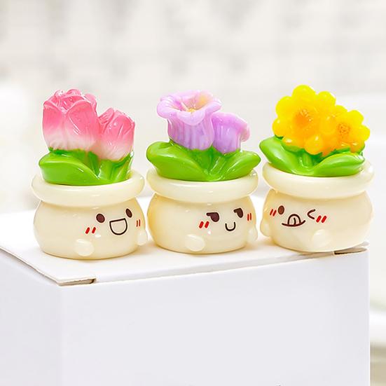 2 Pcs Miniature Dollhouse Flowers Mini Resin Potted Plant Figurine Tiny