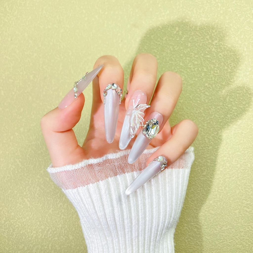 Handmade Press-On Nails: Large Diamond Design, Exquisite Light Luxury, High-End Cat Eye Style, New INS Trend