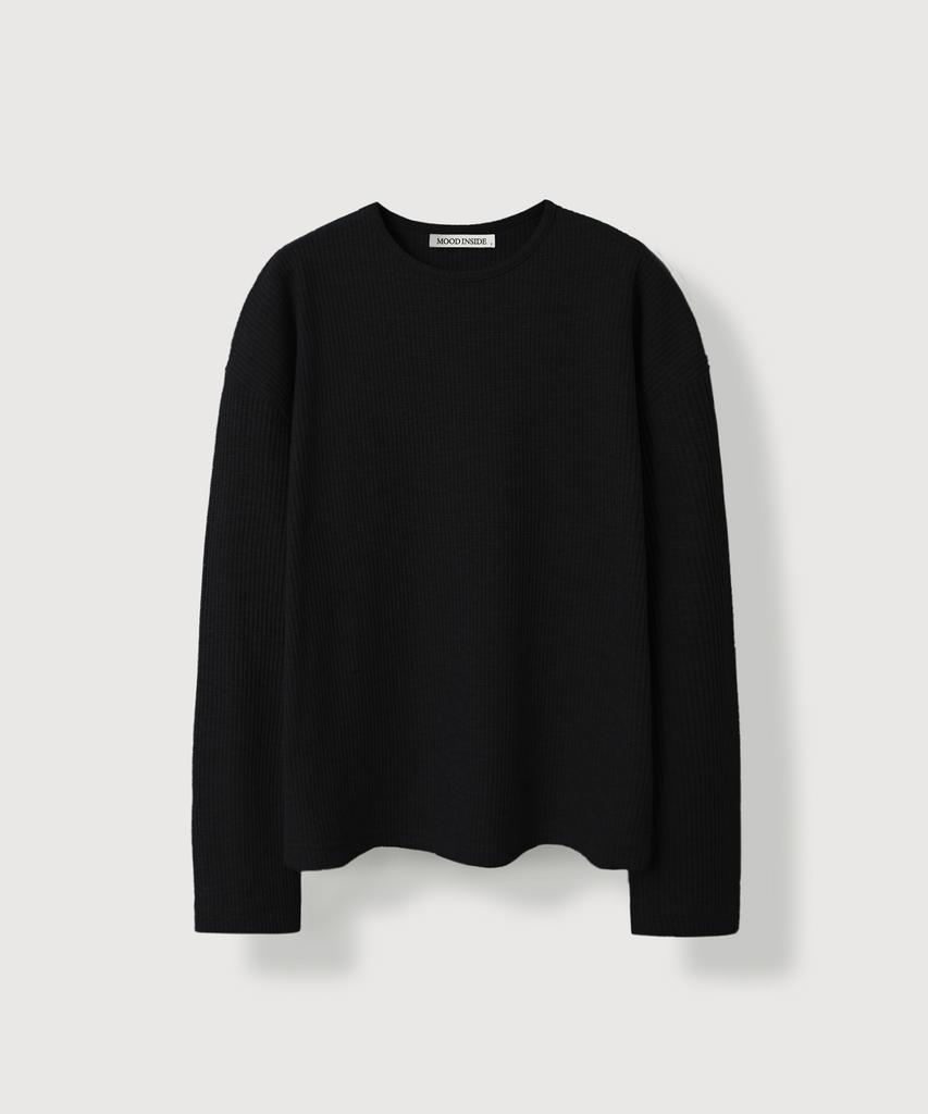 MOOD INSIDE Waffle Semi-Crop Long Sleeve_Gray