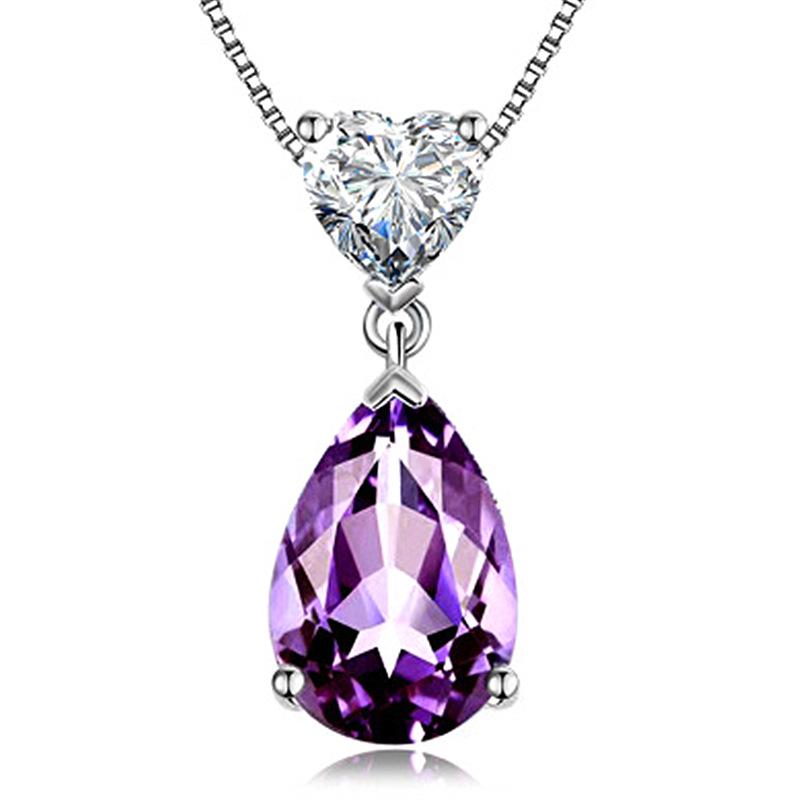 

Scione Роскошный Сердцевидный Аметист Кулон Простая Любовь Красный Сапфир Ожерелье фиолетовый