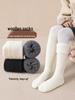 Girls' Fleece-Lined Wool Thigh-High Winter Socks, Over-the-Knee, Warm, Solid Colors