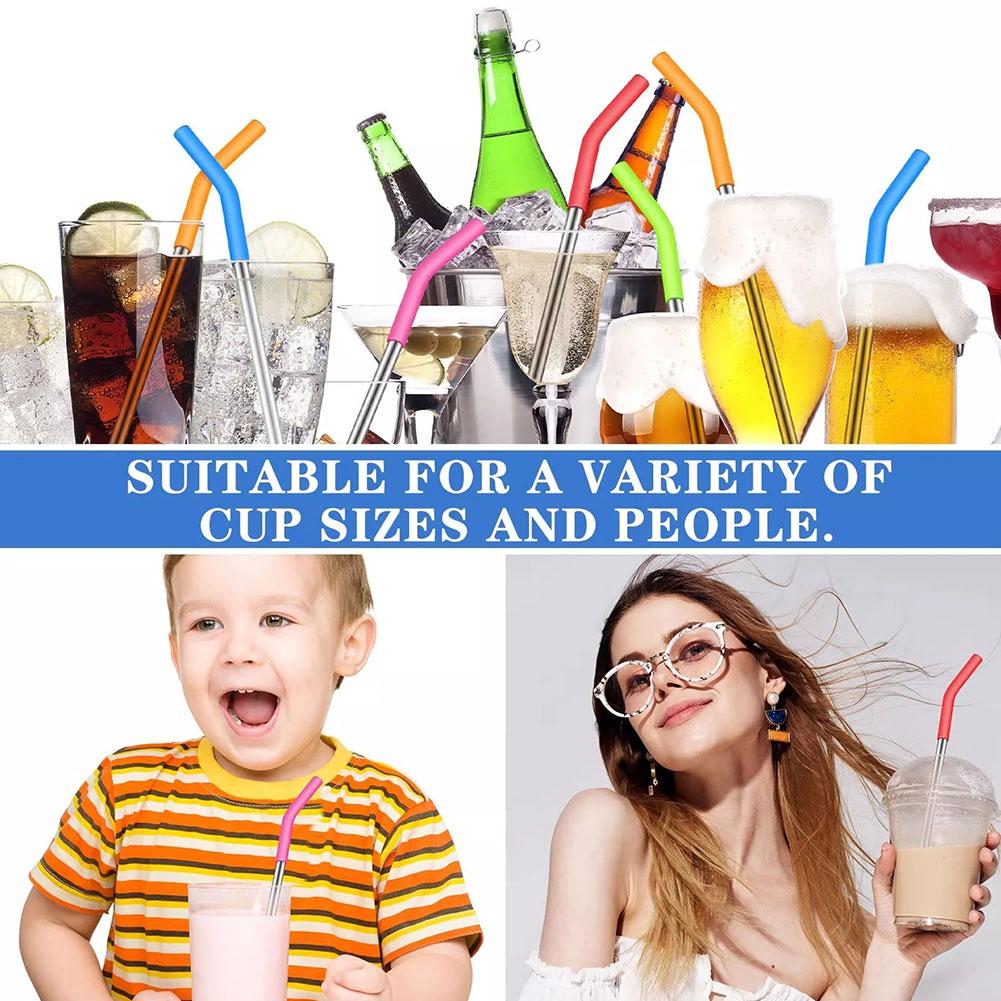 6pcs New High-end Metal Straw Silicone Tips 8mm Outer Diameter Food Grade Rubber Straw Covers Flex Elbow Hydraflow Straw