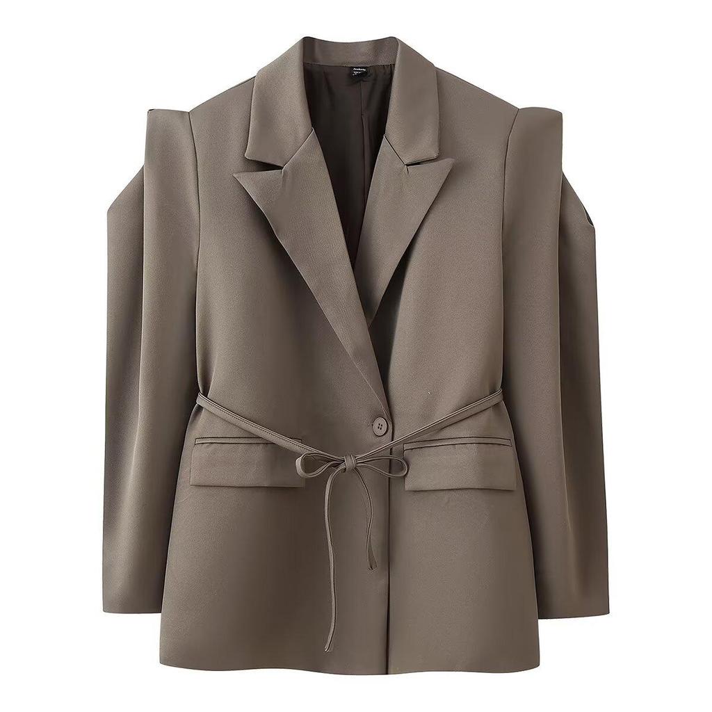 Giacca da completo da donna stile europeo e americano, cintura dimagrante per la vita, con spalle larghe