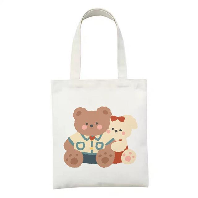 Canvas Women Shopping Bag Large Cute Bear Print Tote Bag Fashion Harajuku Female Shoulder Bags Travel Ladies Shopper Bags