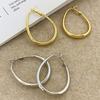 Trendy Simple Water Droplet Hoop Drop Earrings for Women Golden Copper Color Metal Geometry Circle Dangle Earrings Pink Zircon