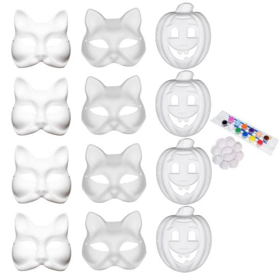 Face Cushion DIY Painting Set White Masquerade Fox Cat Pumpkin Face Cushion Costume Props for Cosplay Halloween Dance Party
