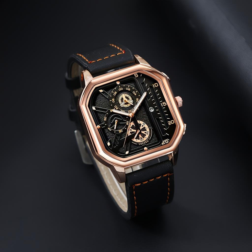 2-teiliges Luxus-Herren-Quarzuhr-Set mit Lederarmband und Kalender - Perfektes Geschenk für Schulabschluss, Männergeschenk