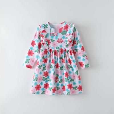 Vestito a maniche lunghe floreale per bambina: Stile Europeo e Americano, Adatto per Età 2-8, Perfetto per Primavera e Autunno
